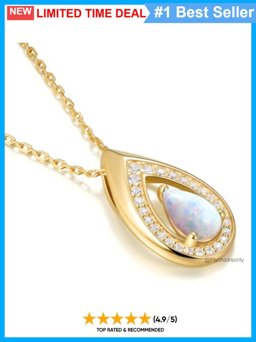 14K Gold Plated 925 Sterling Silver Opal Teardrop Pendant Necklace